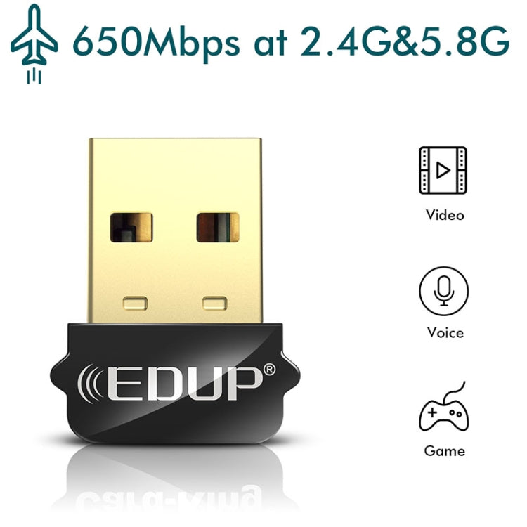 EDUP EP-AC1651 650Mbps Dual Band 5G/2.4GHz USB WIFI Adapter Wireless External Network Card Wifi Dongle Receiver for Laptop Windows MacOS