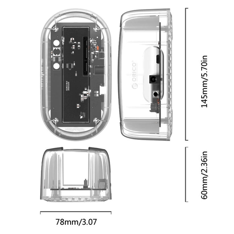ORICO 6139C3-G2 Station d'accueil pour disque dur USB3.1 Gen2 Type-C transparente de 3,5 pouces