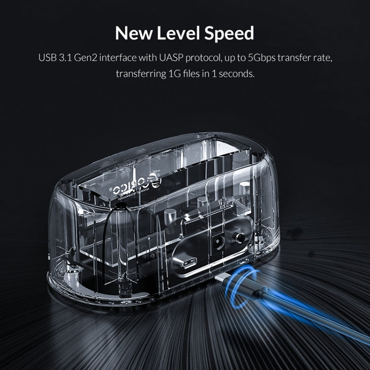 ORICO 6139C3-G2 Station d'accueil pour disque dur USB3.1 Gen2 Type-C transparente de 3,5 pouces