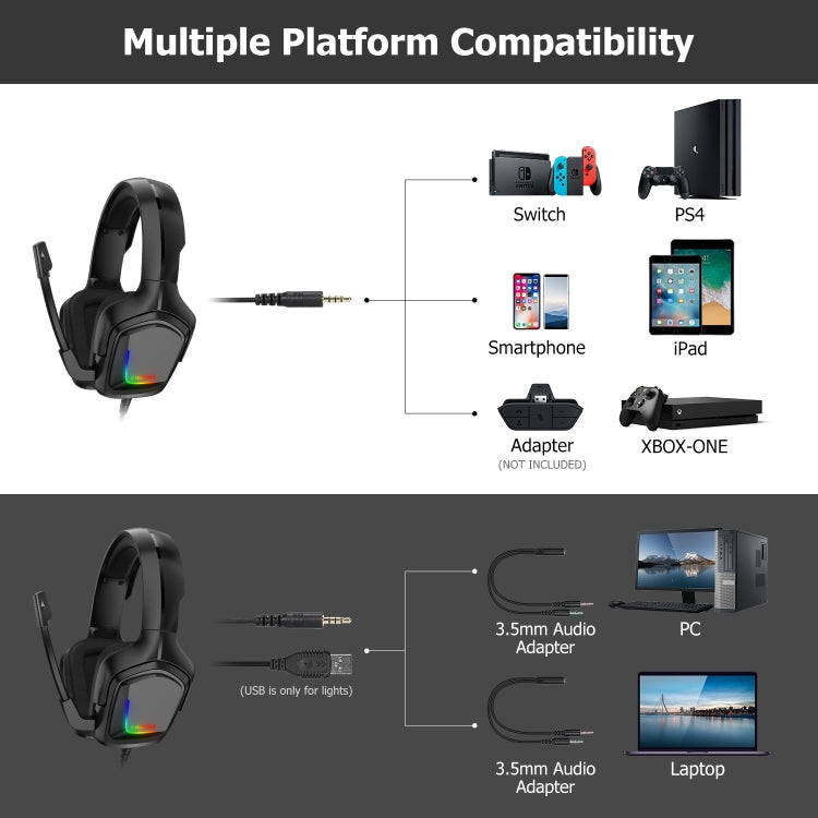 Casque de jeu ONIKUMA K20 avec microphone LED pour PC et PS4