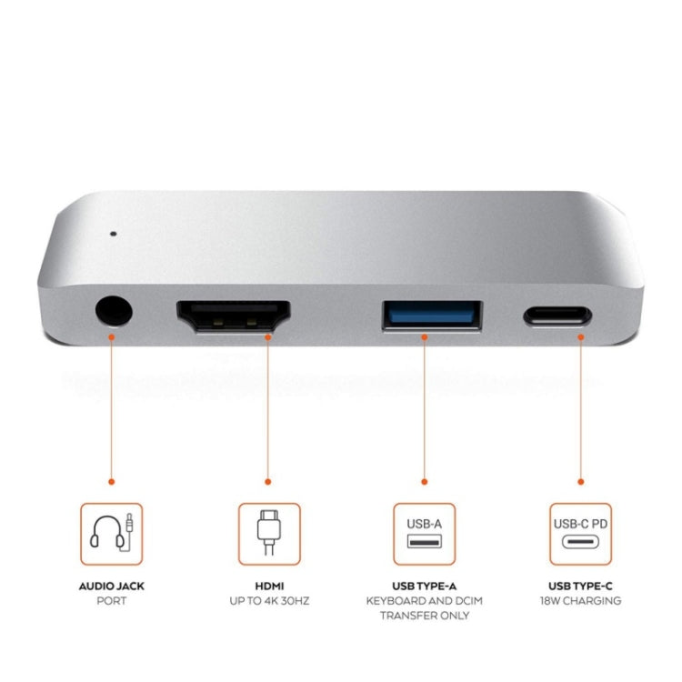 4-in-1 Type-C/USB-C to HDMI + AUX + USB + PD Type-C/USB-C HUB Adapter Multifunctional HD Dock