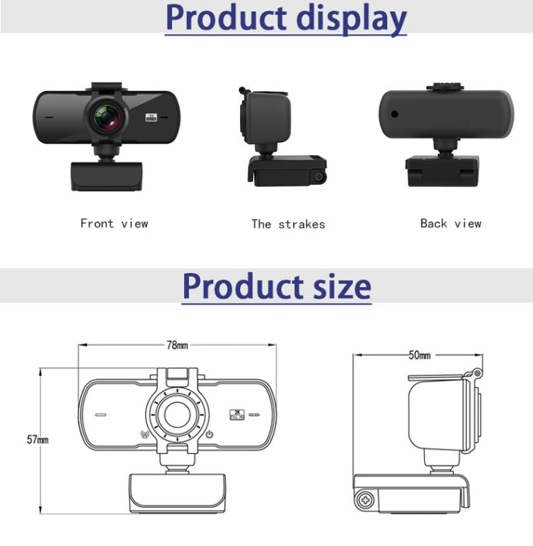 C5 4 millions de pixels mise au point automatique 2K Full HD Webcam 360 Rotation USB caméra Web de diffusion en direct sans pilote avec micro, C5