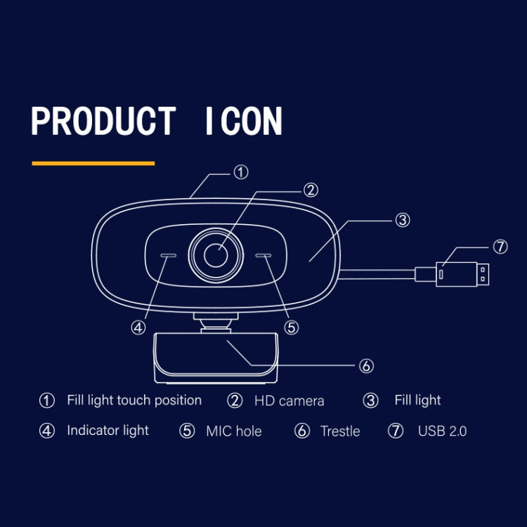 C10 2K HD sans distorsion, rotation à 360 degrés, lumière de remplissage à trois vitesses, lecteur USB gratuit, webcams, microphone intégré plus clair