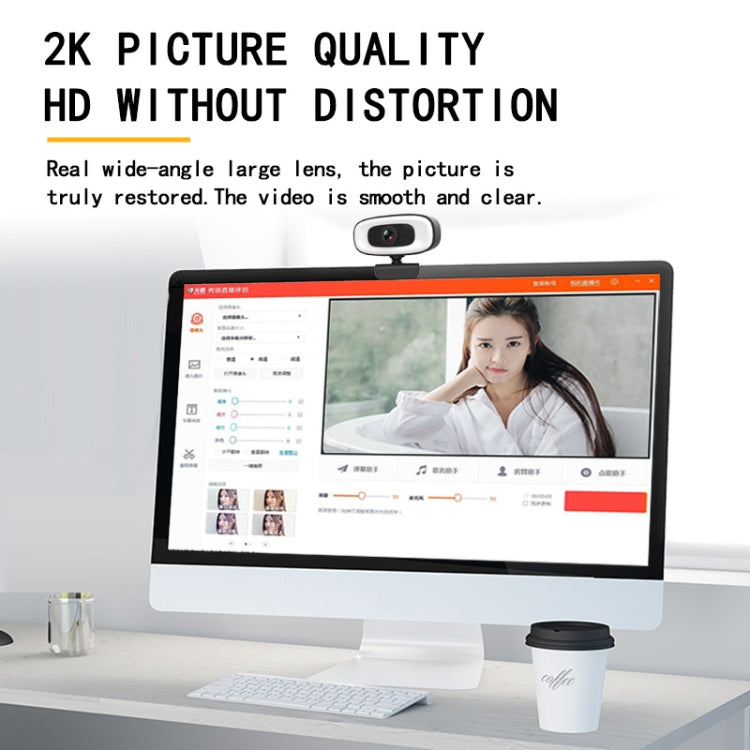 C10 2K HD sans distorsion, rotation à 360 degrés, lumière de remplissage à trois vitesses, lecteur USB gratuit, webcams, microphone intégré plus clair