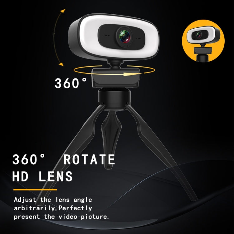 C10 2K HD sans distorsion, rotation à 360 degrés, lumière de remplissage à trois vitesses, lecteur USB gratuit, webcams, microphone intégré plus clair