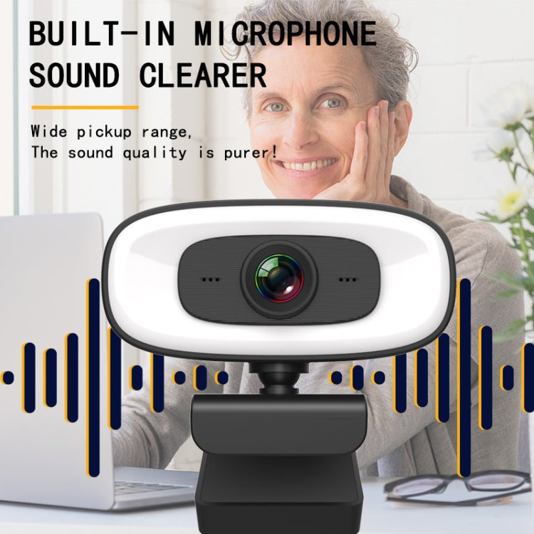 C10 2K HD sans distorsion, rotation à 360 degrés, lumière de remplissage à trois vitesses, lecteur USB gratuit, webcams, microphone intégré plus clair