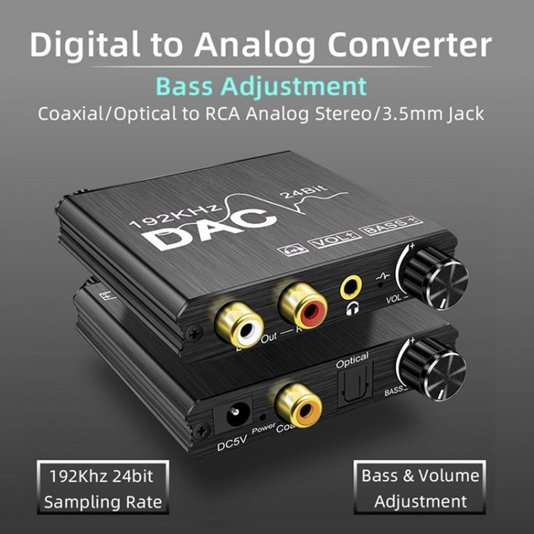 Convertisseur Audio numérique vers analogique, extracteur stéréo, amplificateur DAC optique SPDIF 192Khz 24 bits