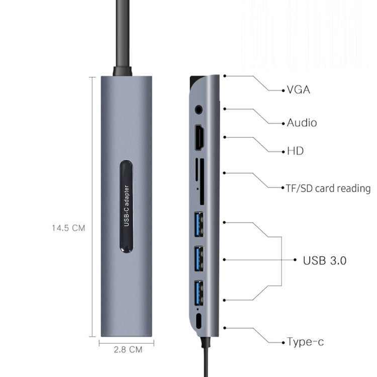 V161B 9-en-1 Type-C vers HD/VGA/USB3.0/SD/3,5 mm Audio/TF Lecteur de carte HUB, V161B