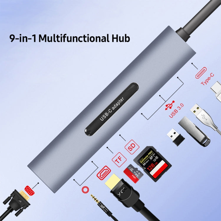 V161B 9-en-1 Type-C vers HD/VGA/USB3.0/SD/3,5 mm Audio/TF Lecteur de carte HUB, V161B