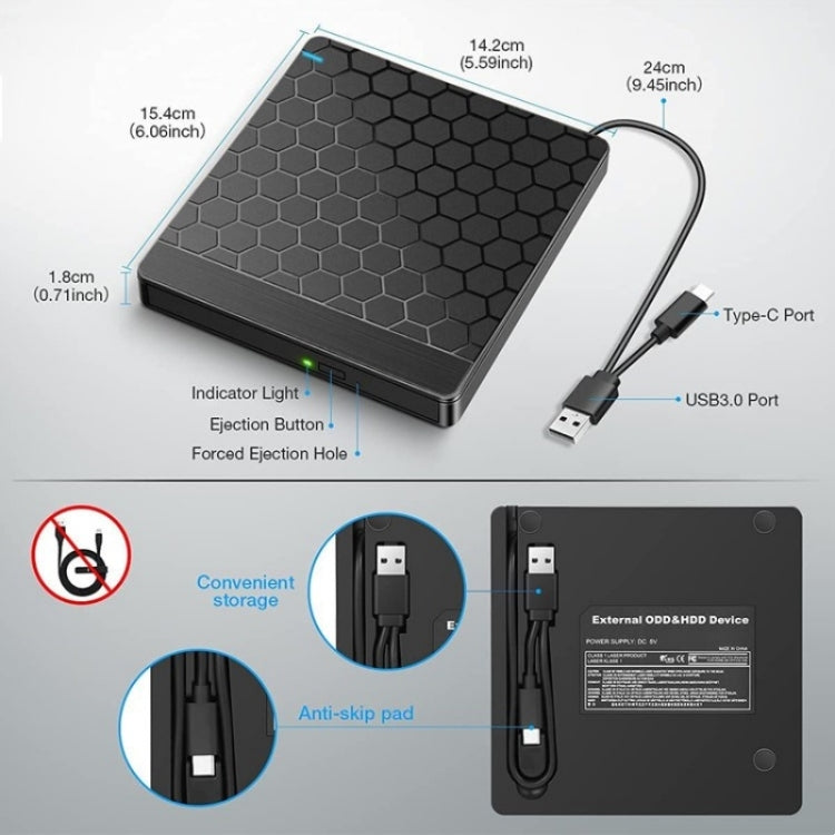 042 Football Pattern USB3.0 / Type-C Laptop External Optical Drive DVD Burner, 042