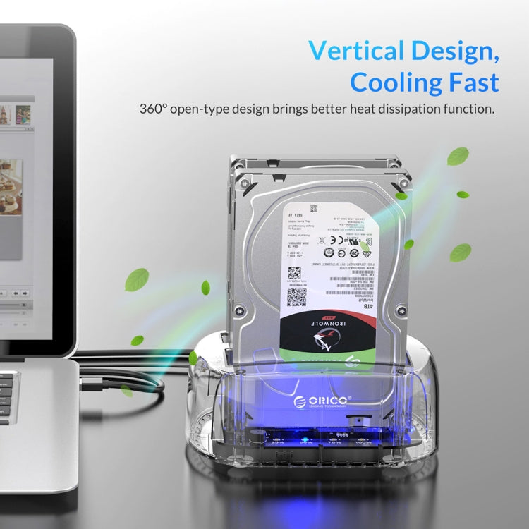 ORICO 6239C3 Transparent Type-C Dual-Bay 2.5/3.5-inch Hard Drive Docking Station
