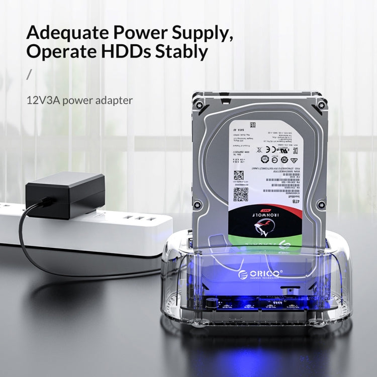 ORICO 6239C3 Transparent Type-C Dual-Bay 2.5/3.5-inch Hard Drive Docking Station