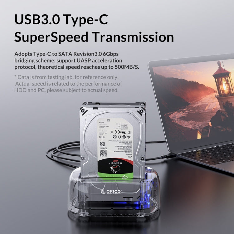 ORICO 6239C3 Transparent Type-C Dual-Bay 2.5/3.5-inch Hard Drive Docking Station