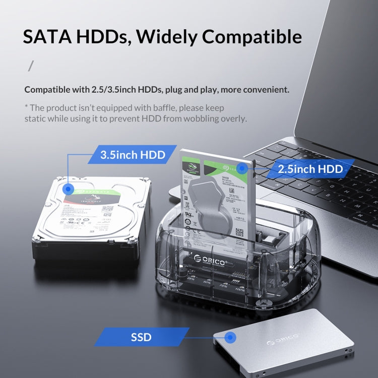 ORICO 6239C3 Transparent Type-C Dual-Bay 2.5/3.5-inch Hard Drive Docking Station