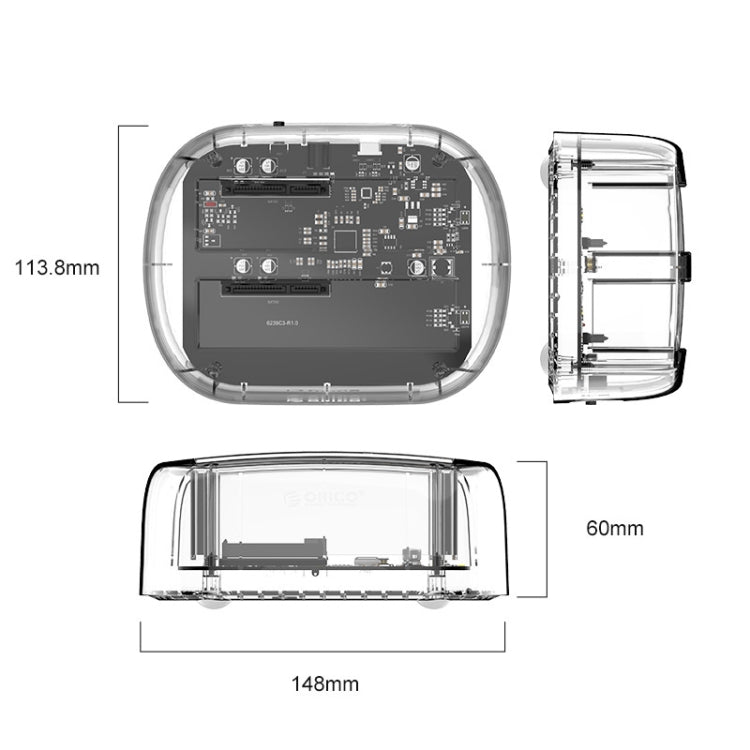 ORICO 6239C3 Transparent Type-C Dual-Bay 2.5/3.5-inch Hard Drive Docking Station