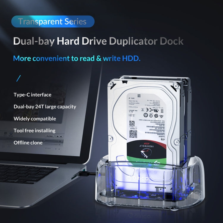 ORICO 6239C3 Transparent Type-C Dual-Bay 2.5/3.5-inch Hard Drive Docking Station