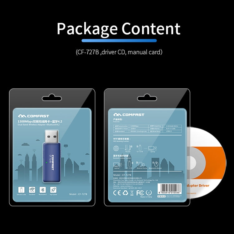 COMFAST CF-727B 1300Mbps Dual Band Gigabit USB Transceiver Portable Desktop Bluetooth V4.2 + Wireless WiFi Network Card