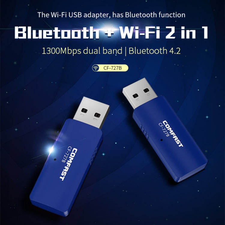 COMFAST CF-727B 1300Mbps Dual Band Gigabit USB Transceiver Portable Desktop Bluetooth V4.2 + Wireless WiFi Network Card