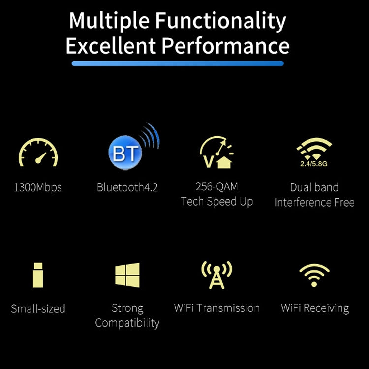COMFAST CF-727B 1300Mbps Dual Band Gigabit USB Transceiver Portable Desktop Bluetooth V4.2 + Wireless WiFi Network Card