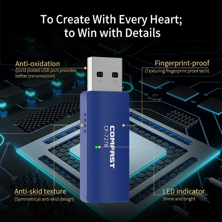 COMFAST CF-727B 1300Mbps Dual Band Gigabit USB Transceiver Portable Desktop Bluetooth V4.2 + Wireless WiFi Network Card
