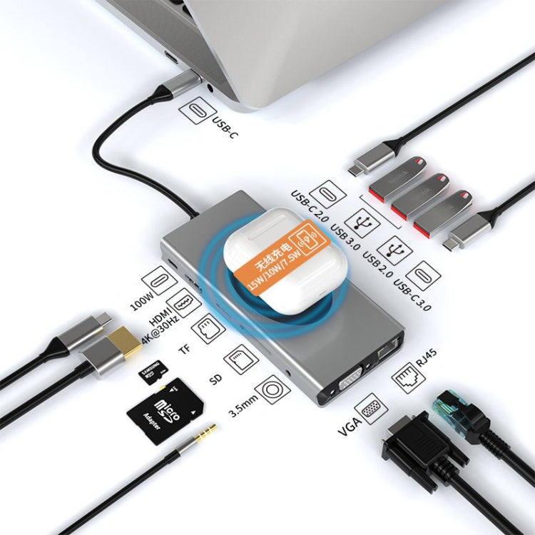 Station d'accueil BX13V 13 en 1 Type-C Hub de chargement sans fil, BX13V