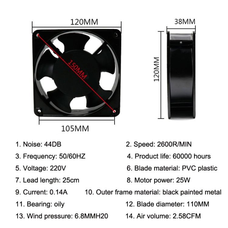 Ventilateur de refroidissement 12cm pour PC et gaming 220V