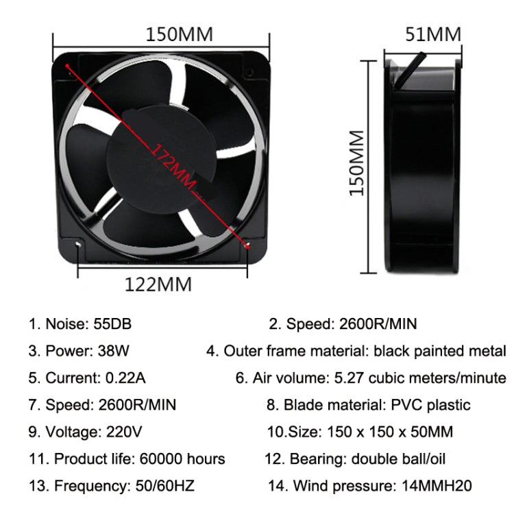 220V 38W 15cm Cabinet Roller Shaft Electric Cabinet, Oil Bearing Fan, Double Rolling Ball Bearing Fan