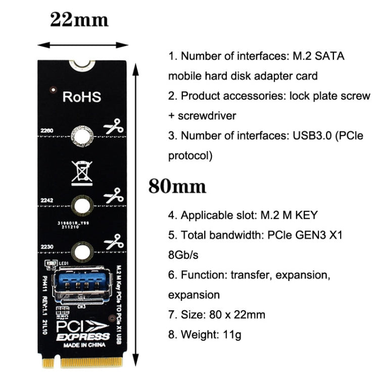 Carte d'extension graphique NGFF M.2 vers PCI-E USB 3.0