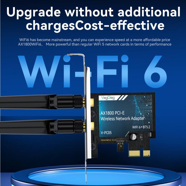 VegGieg 2-in-1 PCIe Gigabit Wireless Network Adapter, AX1800 PCI-E to WIFI 6 + Bluetooth 5.2/5dB