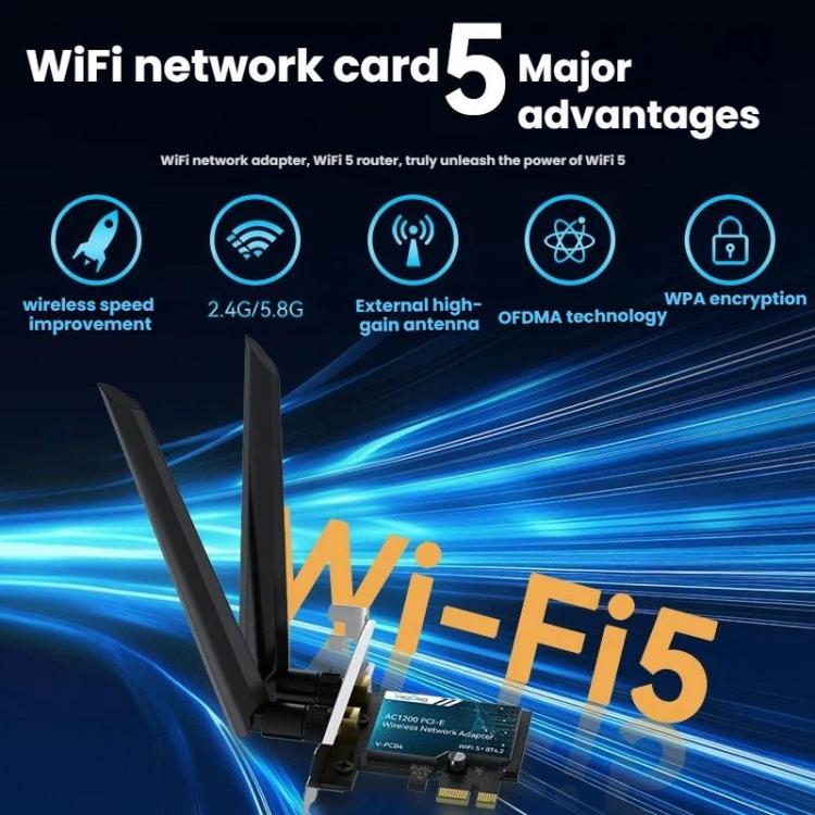 VegGieg 2-in-1 Gigabit PCIe Wireless Network Adapter, AC1200 PCI-E to WIFI 5 + Bluetooth 4.2/5dB
