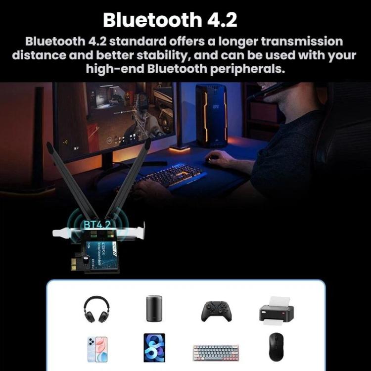 Adaptateur WiFi PCIe AC1200 avec Bluetooth pour PC Gaming