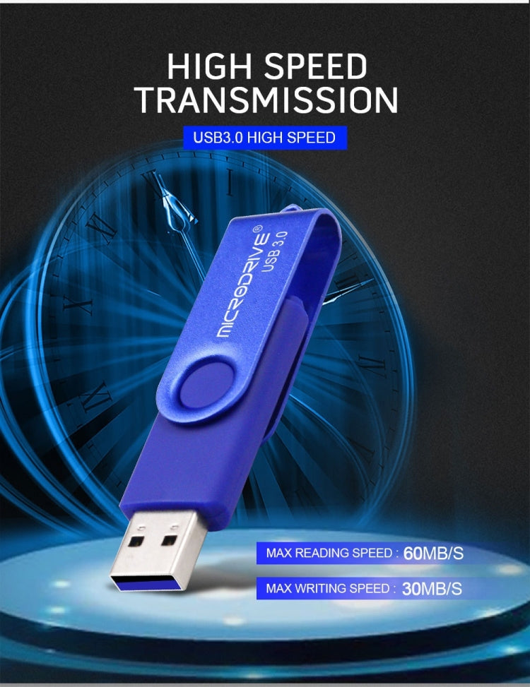 MicroDrive 16 Go USB 3.0 Android Téléphone et ordinateur Disque U rotatif en métal à double usage, 16GB