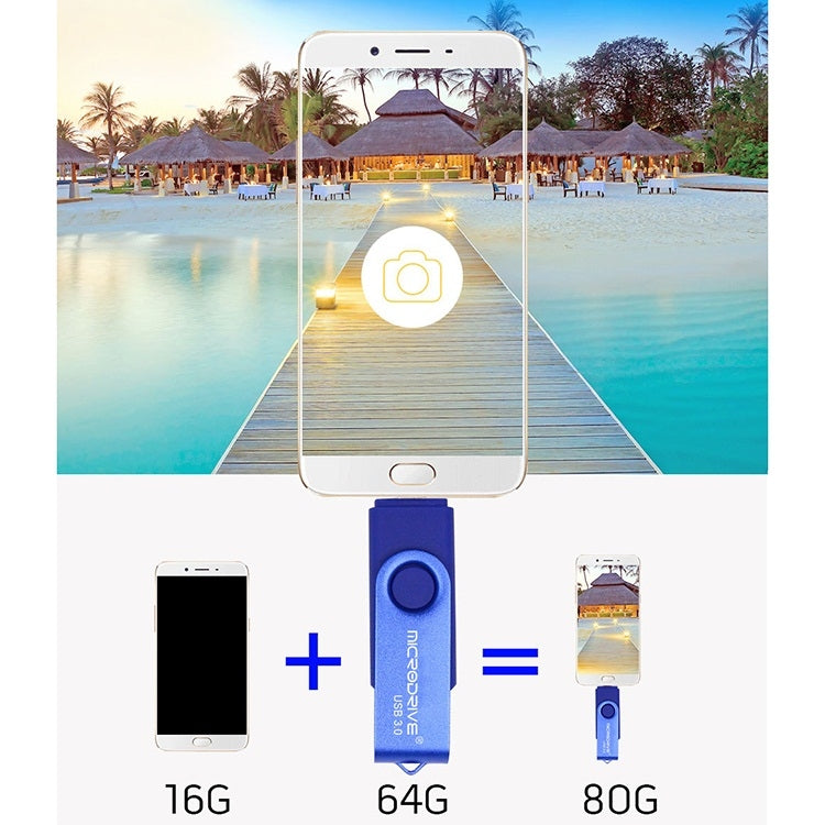 MicroDrive 16 Go USB 3.0 Android Téléphone et ordinateur Disque U rotatif en métal à double usage, 16GB