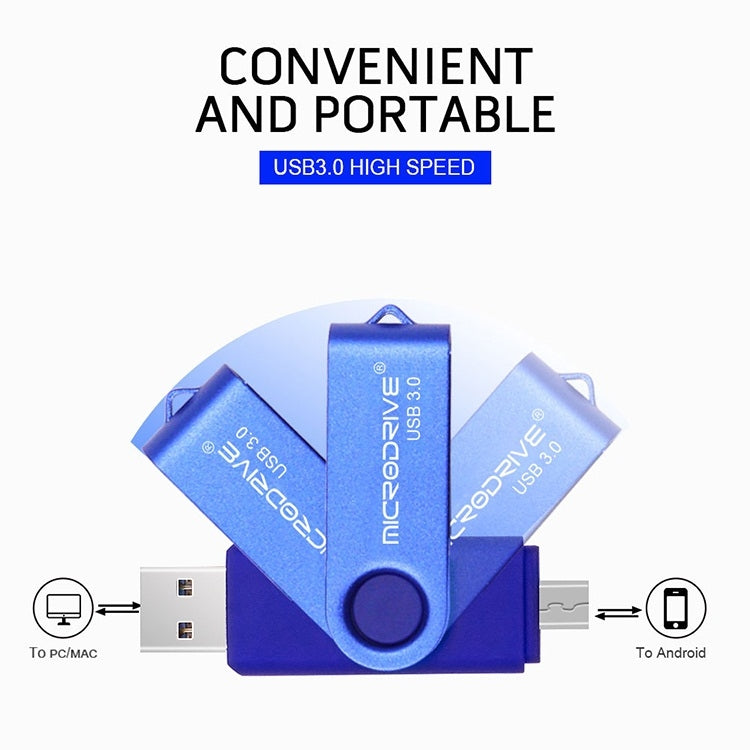 MicroDrive 16 Go USB 3.0 Android Téléphone et ordinateur Disque U rotatif en métal à double usage, 16GB
