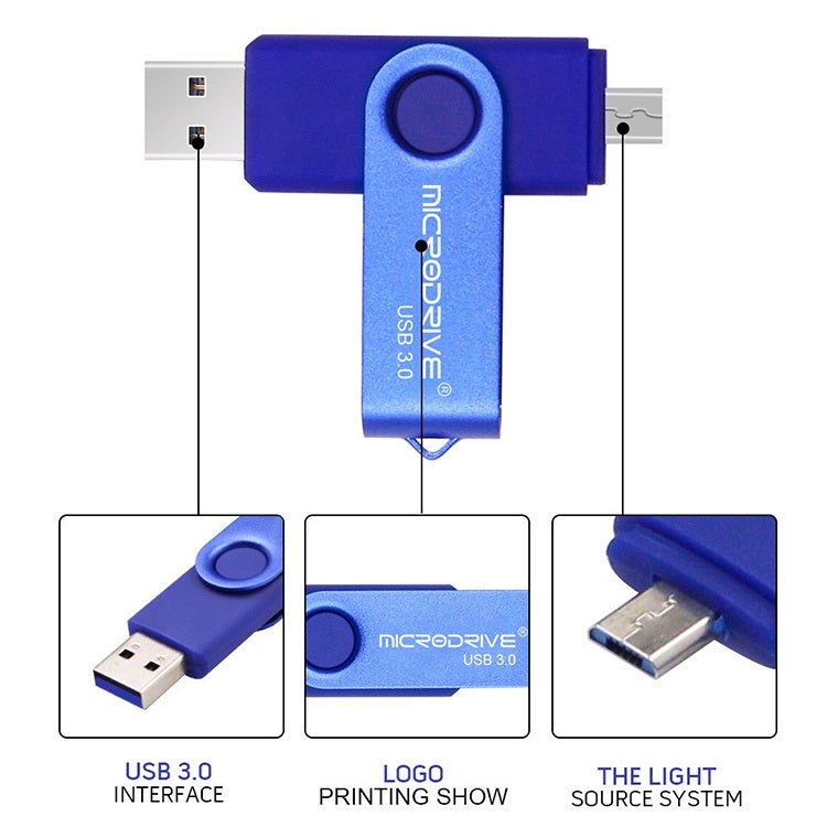 MicroDrive 16 Go USB 3.0 Android Téléphone et ordinateur Disque U rotatif en métal à double usage, 16GB
