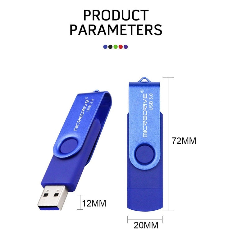 MicroDrive 16 Go USB 3.0 Android Téléphone et ordinateur Disque U rotatif en métal à double usage, 16GB